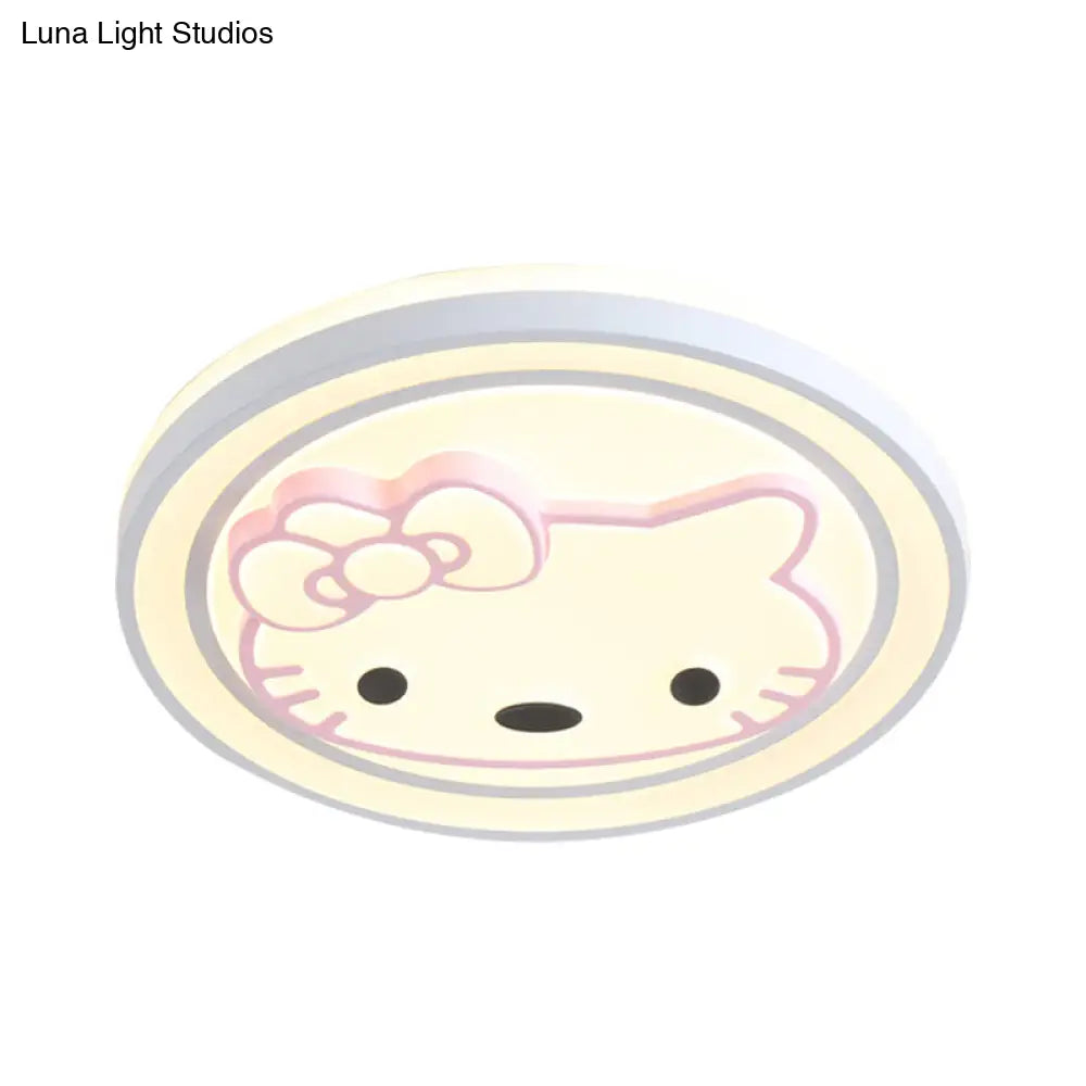 Girls Pink Cartoon Led Ceiling Lamp With Cute Pattern Acrylic Flush Mount Light