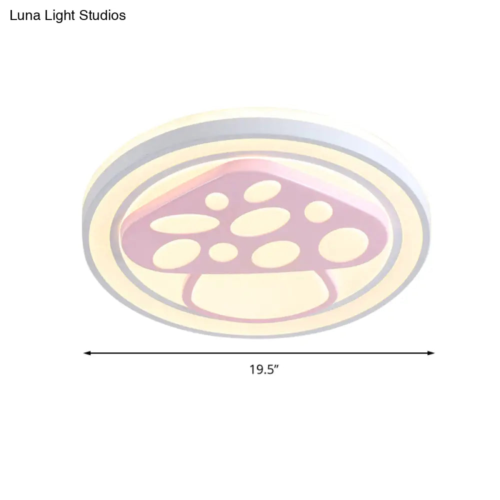 Girls Pink Cartoon Led Ceiling Lamp With Cute Pattern Acrylic Flush Mount Light