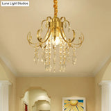 Glam Teardrop Pendant Light With Metal Curved Arm And Cascading Crystal Strands