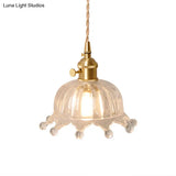 Glass Crown Pendant Lamp With Carved Design - Kids Bedroom Lighting In Brass