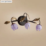 Glass Flowerbud Wall Sconce Light Fixture - Purple American Garden Design (3 Heads) For Bedroom