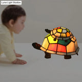 Glass Turtle Mom And Baby Table Lamp - Tiffany Style Nightstand Light For Bedroom