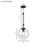 Global Glass Pendant Light | Industrial Dining Room Ceiling Fixture In Clear- 1-Light 6’/8’ Wide