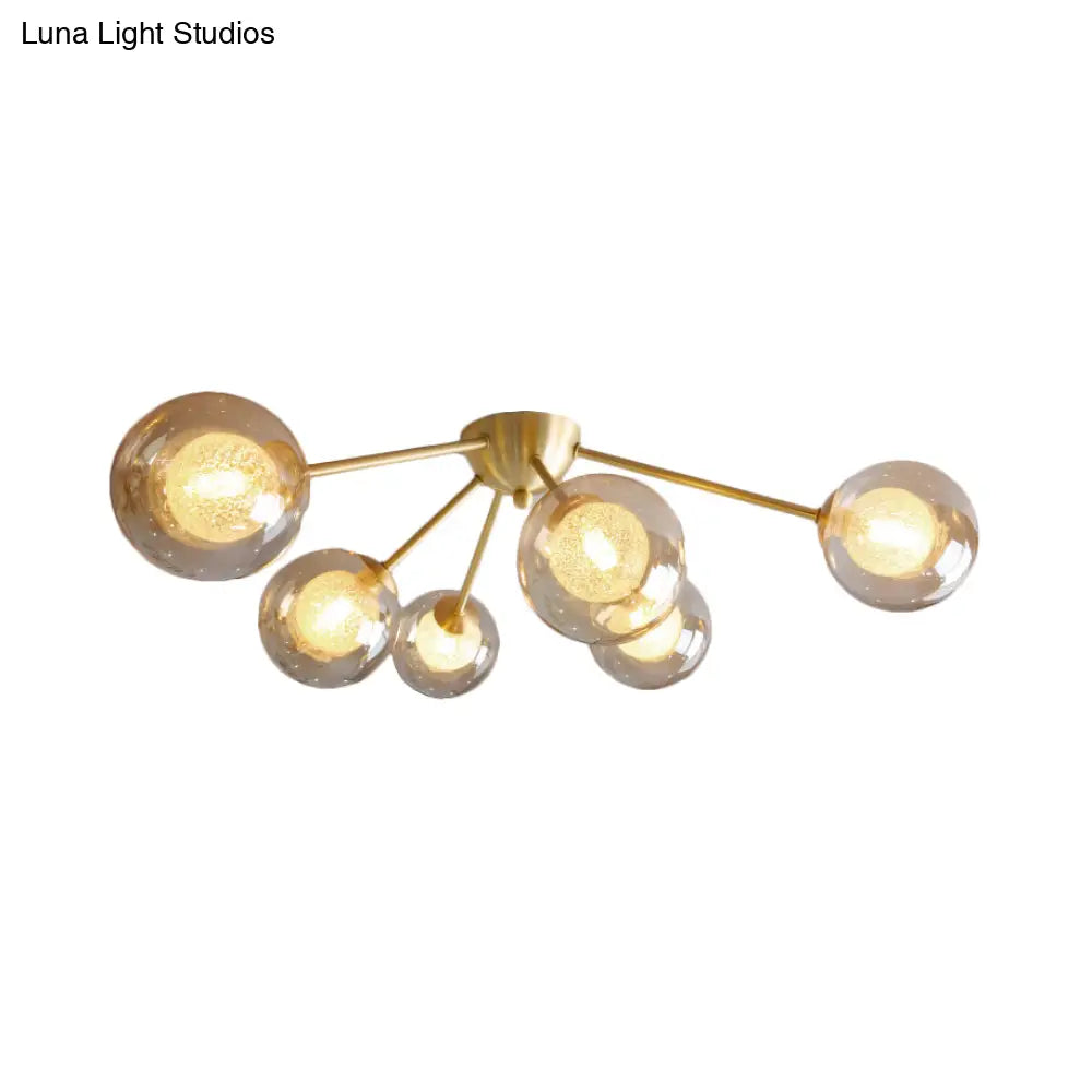 Global Semi Flush Mount Light Fixture In Gold With Clear/Amber/Smoke Glass And Led Lights - Perfect