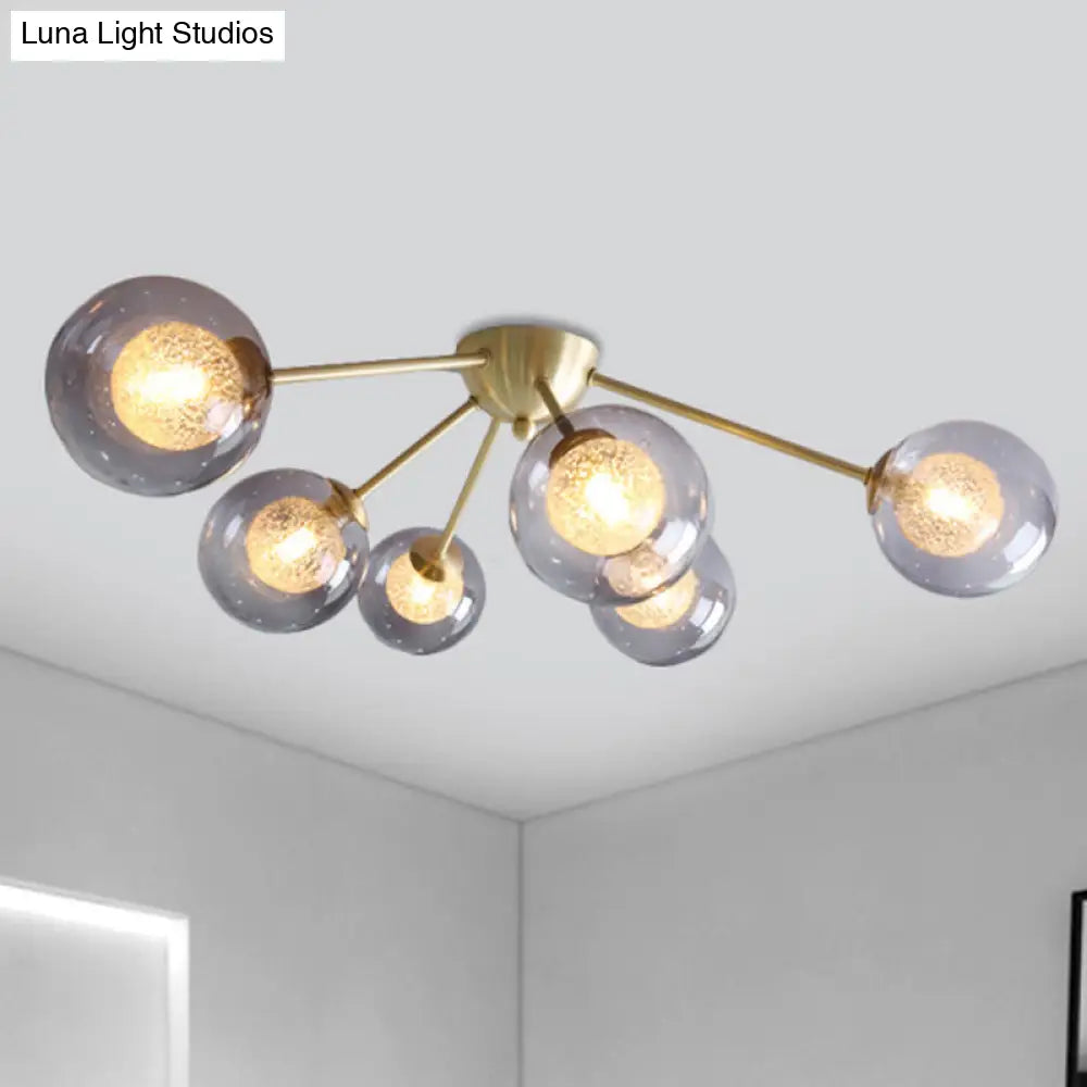 Global Semi Flush Mount Light Fixture In Gold With Clear/Amber/Smoke Glass And Led Lights - Perfect