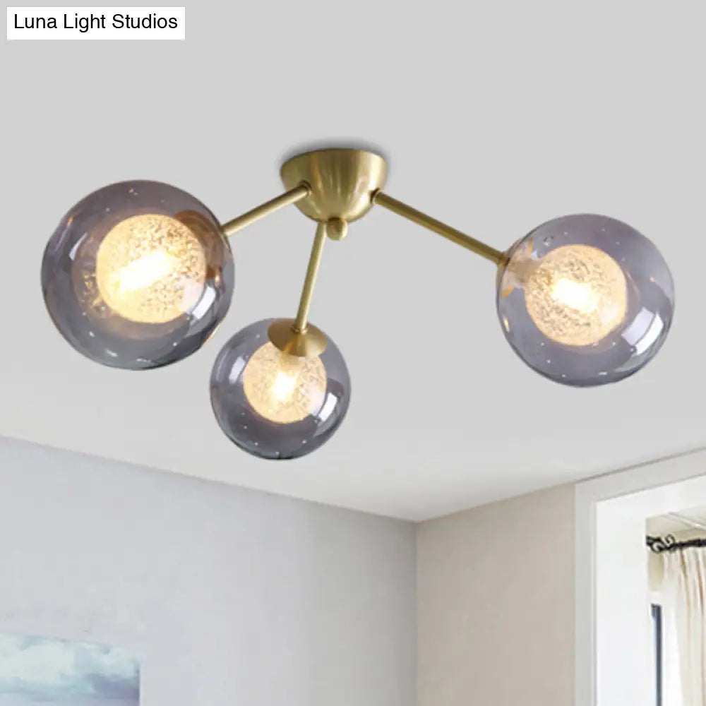 Global Semi Flush Mount Light Fixture In Gold With Clear/Amber/Smoke Glass And Led Lights - Perfect
