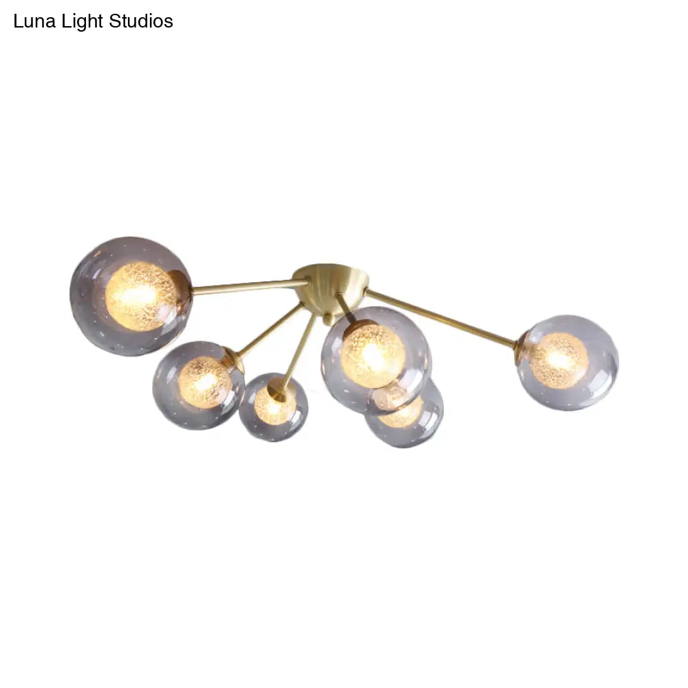 Global Semi Flush Mount Light Fixture In Gold With Clear/Amber/Smoke Glass And Led Lights - Perfect