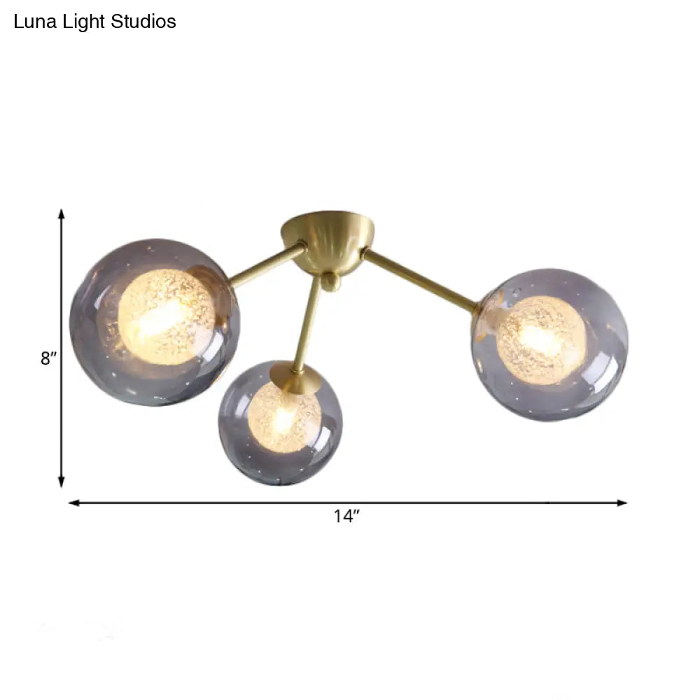 Global Semi Flush Mount Light Fixture In Gold With Clear/Amber/Smoke Glass And Led Lights - Perfect