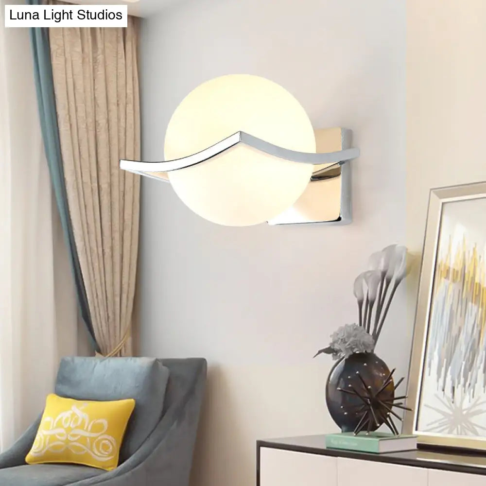 Globe Bedroom Wall Sconce Light - Matte White Glass Minimalist Mount Lamp In Chrome Box