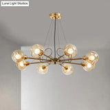 Globe Clear Glass Chandelier Light Fixture - Vintage Gold 3/6/8 Bulbs Warm/White Lighting