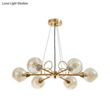 Globe Clear Glass Chandelier Light Fixture - Vintage Gold 3/6/8 Bulbs Warm/White Lighting