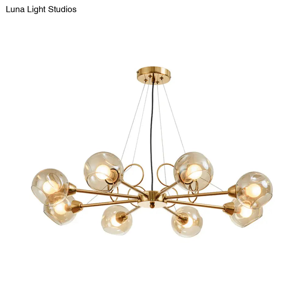 Globe Clear Glass Chandelier Light Fixture - Vintage Gold 3/6/8 Bulbs Warm/White Lighting