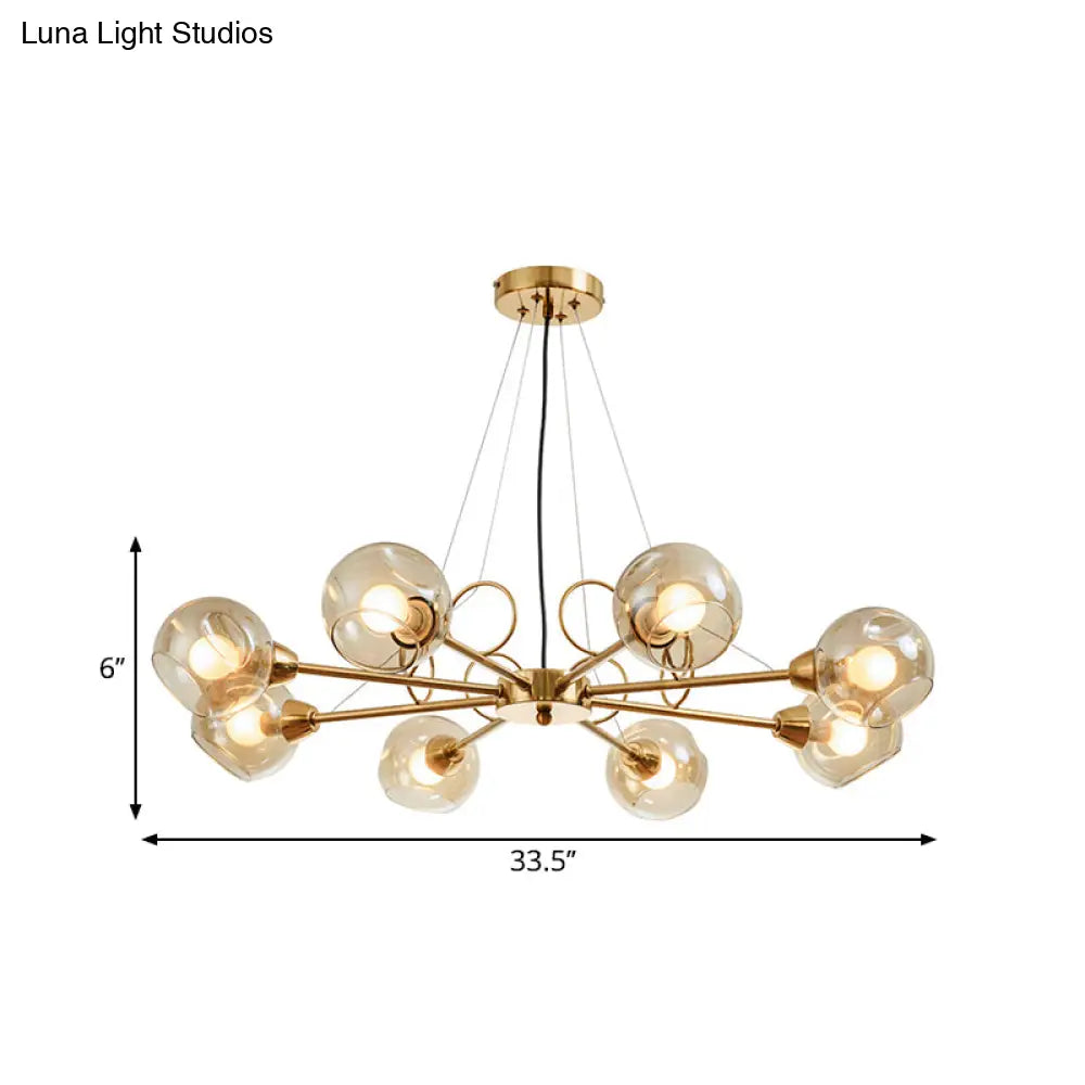 Globe Clear Glass Chandelier Light Fixture - Vintage Gold 3/6/8 Bulbs Warm/White Lighting