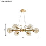 Globe Clear Glass Chandelier Light Fixture - Vintage Gold 3/6/8 Bulbs Warm/White Lighting