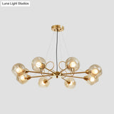 Globe Clear Glass Chandelier Light Fixture - Vintage Gold 3/6/8 Bulbs Warm/White Lighting