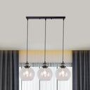 Globe Clear Glass Pendant Industrial Lighting - 3-Light Linear Canopy For Living Room