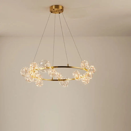 Globe Living Room Led Chandelier Light - Contemporary Clear Glass With Gold Halo Ring 20 / Natural