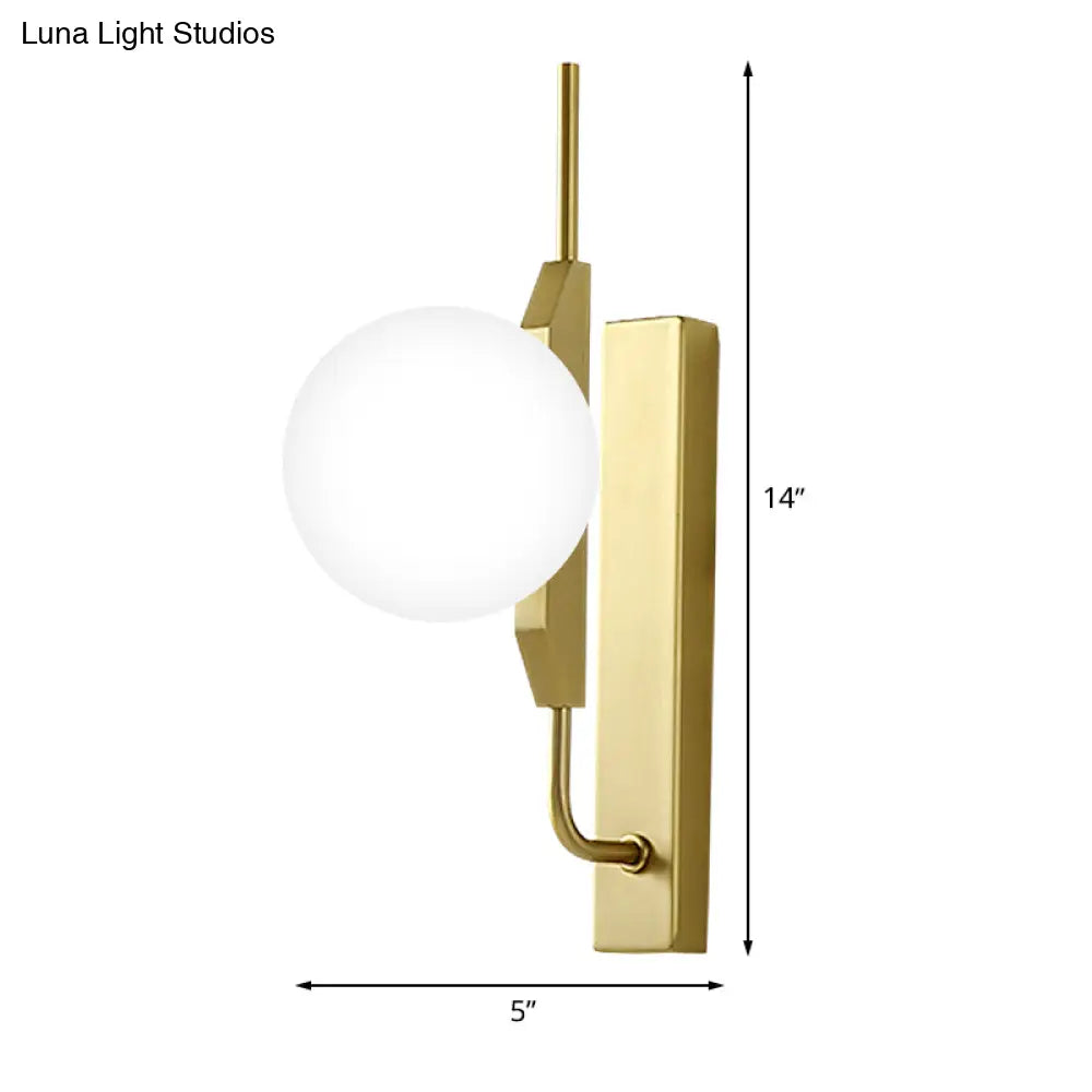 Globe Living Room Sconce - Frosted White Glass Modern Wall Light With Gold Backplate