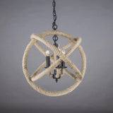 Globe Pendant Chandelier With Hemp Rope Accent - White Orbit Design 3-Bulb Ceiling Light For