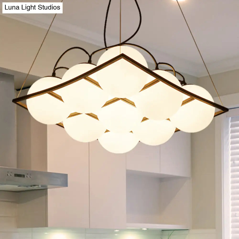 Globe Traditional Frosted Glass Chandelier - 4/9 Light White Hanging Fixture For Living Room Ceiling