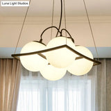 Globe Traditional Frosted Glass Chandelier - 4/9 Light White Hanging Fixture For Living Room Ceiling