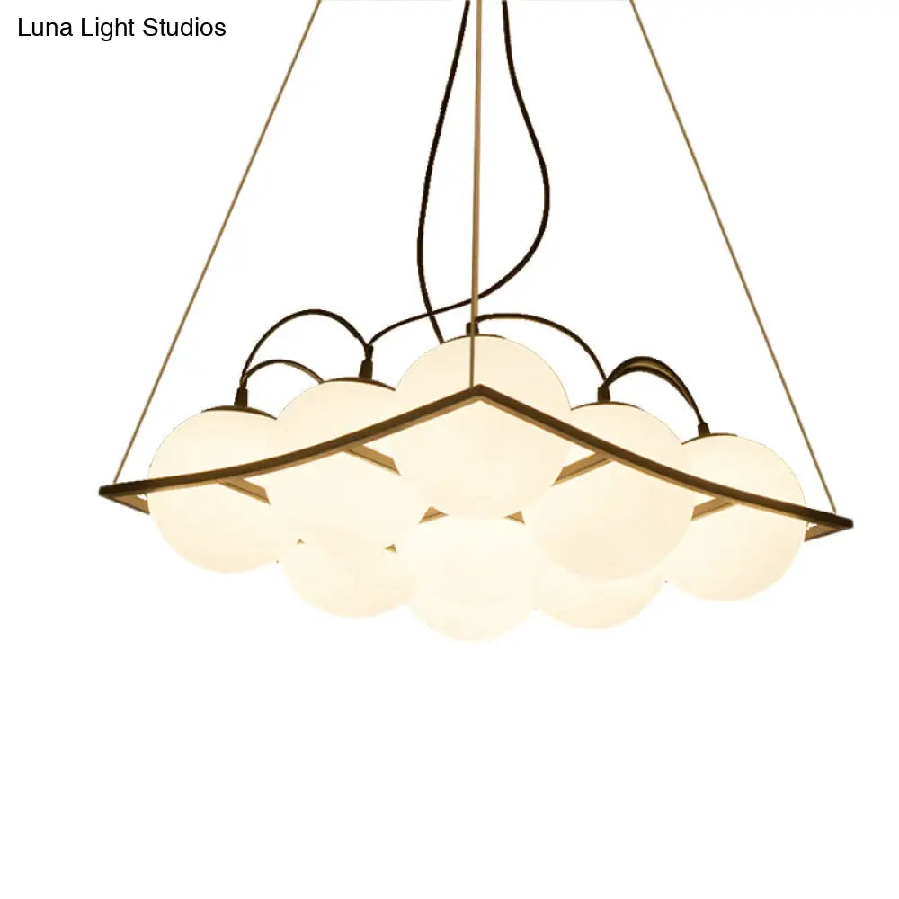 Globe Traditional Frosted Glass Chandelier - 4/9 Light White Hanging Fixture For Living Room Ceiling
