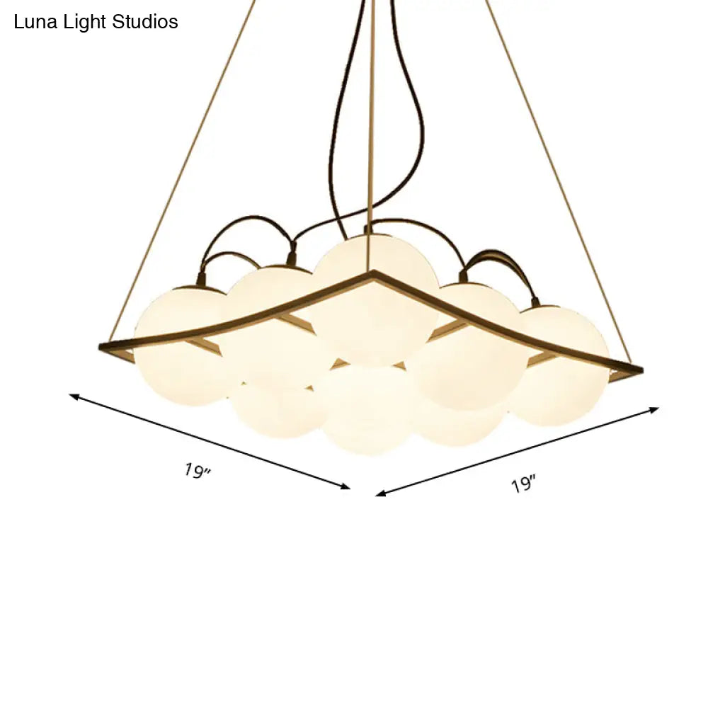 Globe Traditional Frosted Glass Chandelier - 4/9 Light White Hanging Fixture For Living Room Ceiling