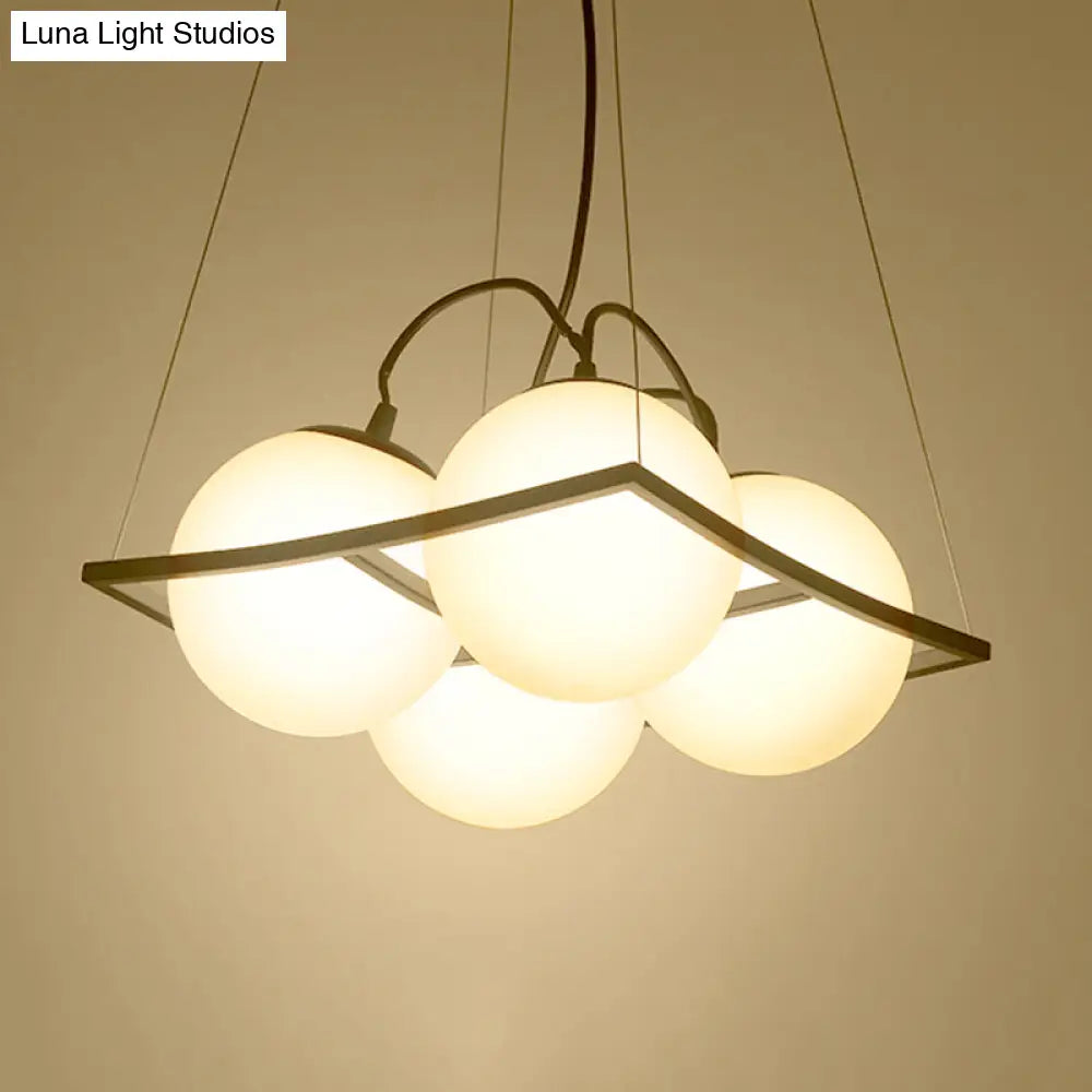 Globe Traditional Frosted Glass Chandelier - 4/9 Light White Hanging Fixture For Living Room Ceiling