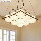 Globe Traditional Frosted Glass Chandelier - 4/9 Light White Hanging Fixture For Living Room Ceiling