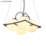 Globe Traditional Frosted Glass Chandelier - 4/9 Light White Hanging Fixture For Living Room Ceiling