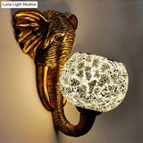 Globe Wall Mounted Light In Red/Yellow/Blue With Hand Cut Glass Baroque Sconce And Elephant Deco -