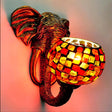 Globe Wall Mounted Light In Red/Yellow/Blue With Hand Cut Glass Baroque Sconce And Elephant Deco -