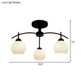 Globe White Glass Semi Flush Traditional Living Room Ceiling Light Fixture In Black With 3/5/6