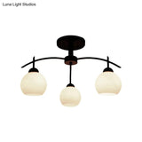 Globe White Glass Semi Flush Traditional Living Room Ceiling Light Fixture In Black With 3/5/6