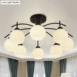 Globe White Glass Semi Flush Traditional Living Room Ceiling Light Fixture In Black With 3/5/6
