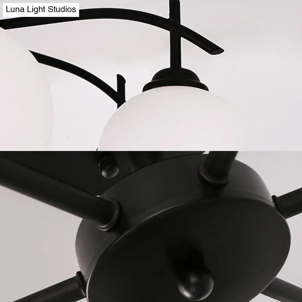 Globe White Glass Semi Flush Traditional Living Room Ceiling Light Fixture In Black With 3/5/6