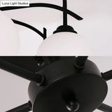 Globe White Glass Semi Flush Traditional Living Room Ceiling Light Fixture In Black With 3/5/6