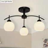 Globe White Glass Semi Flush Traditional Living Room Ceiling Light Fixture In Black With 3/5/6