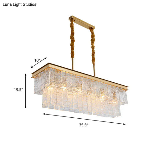 Gold 6-Head Water Crystal Pendant Light: Modern Rectangular Island Ceiling Fixture