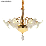 Gold 7/10 Bulbs Ceiling Light - Modern Clear Crystal Floral Shade Chandelier
