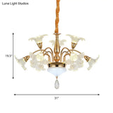 Gold 7/10 Bulbs Ceiling Light - Modern Clear Crystal Floral Shade Chandelier