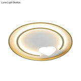 Gold Acrylic Flush Mount Light With Circle And Heart Modernist Design