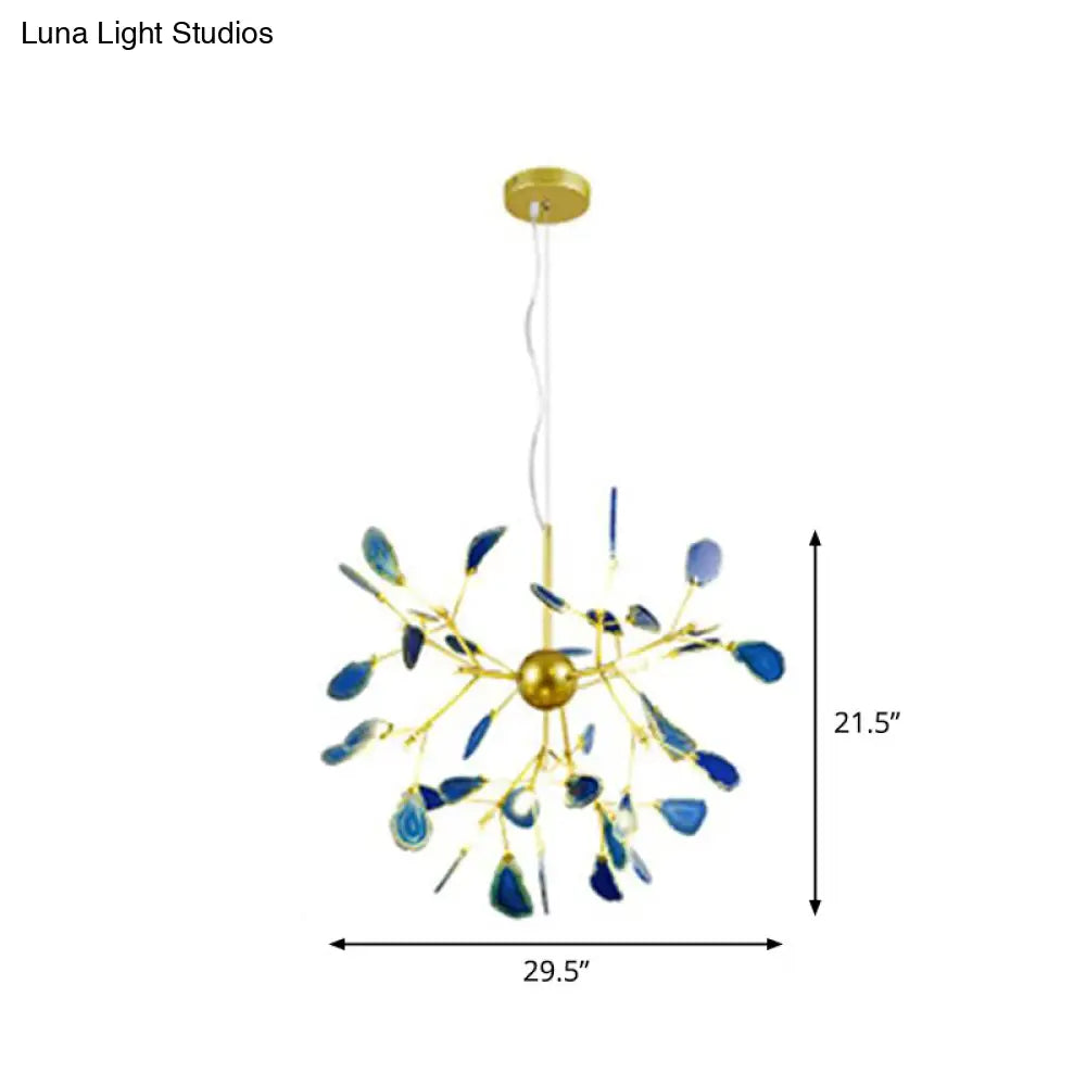 Gold Agate Sputnik Firefly Led Ceiling Chandelier For Artistic Living Room Lighting