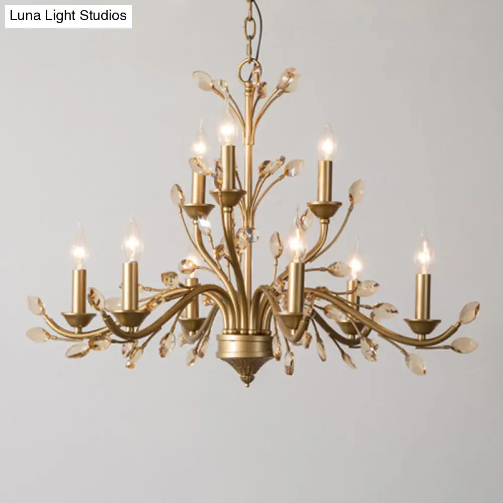 Gold Amber Crystal Branch Pendant Chandelier - Rustic Bedroom Suspension Lighting