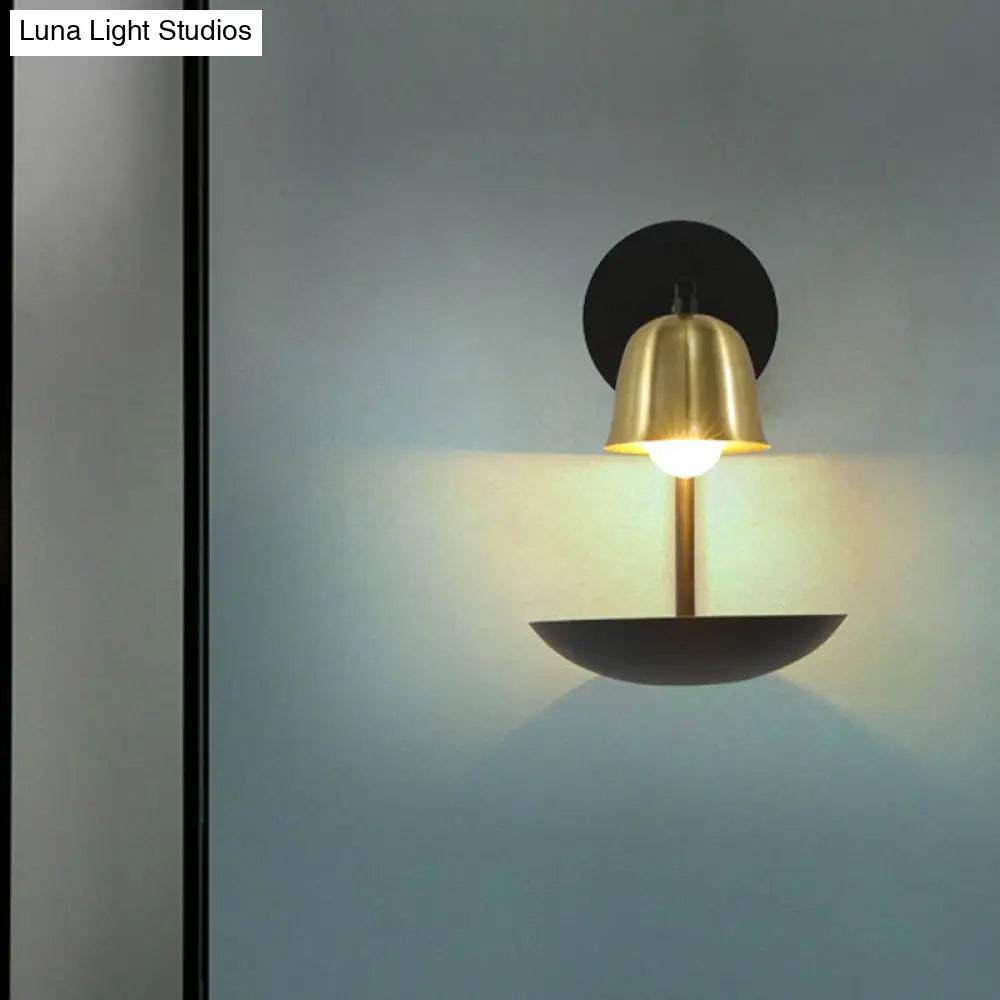 Gold And Black/White Bell Metal Sconce: Contemporary 1-Light Wall Lamp For Bedroom