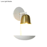 Gold And Black/White Bell Metal Sconce: Contemporary 1-Light Wall Lamp For Bedroom