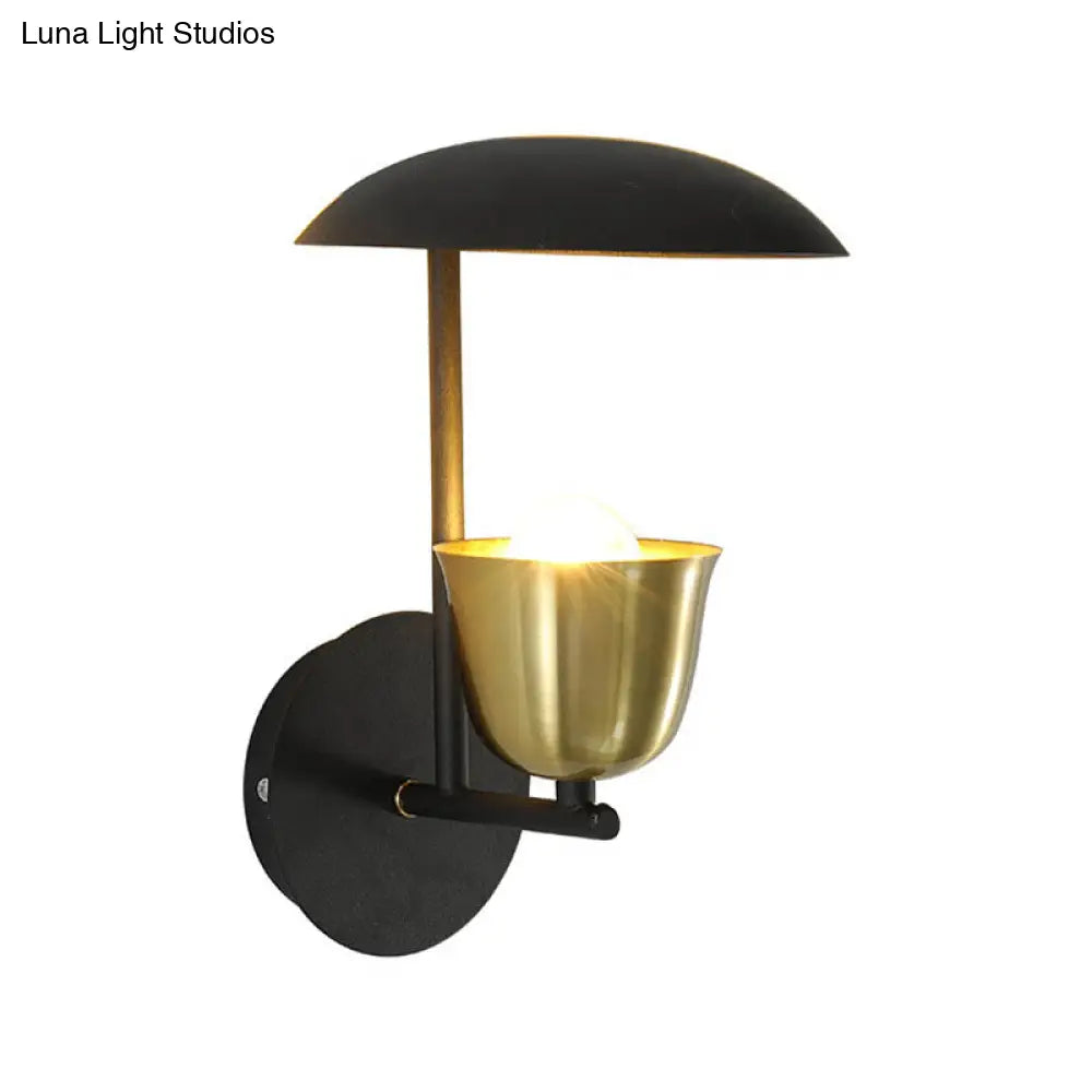 Gold And Black/White Bell Metal Sconce: Contemporary 1-Light Wall Lamp For Bedroom