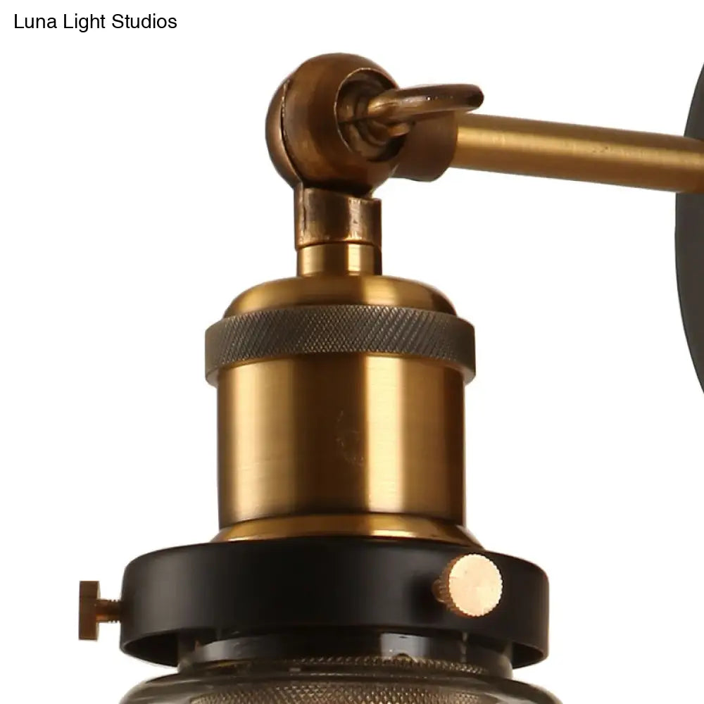 Gold Arm Wall Sconce With Glass Shade For Indoor Bar Décor
