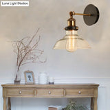 Gold Arm Wall Sconce With Glass Shade For Indoor Bar Décor