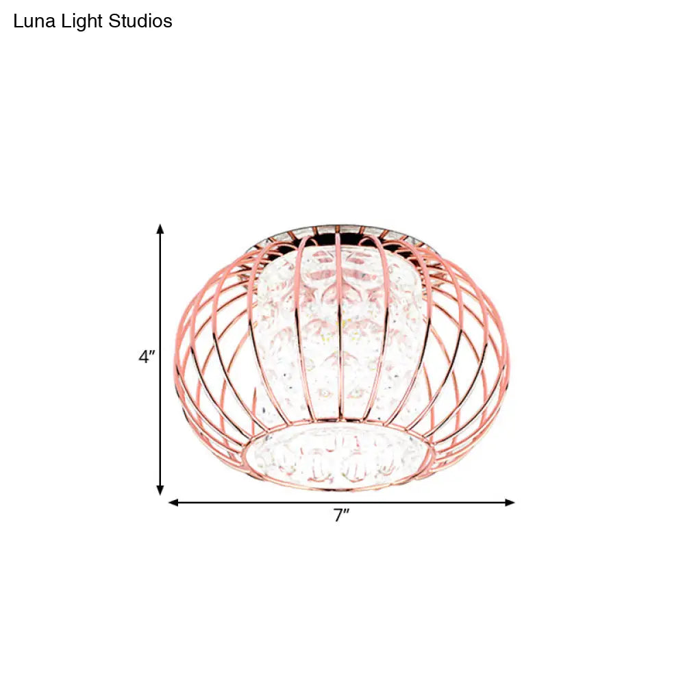 Gold Ball Cage Led Flushmount Ceiling Light With Crystal Shade In Warm/White